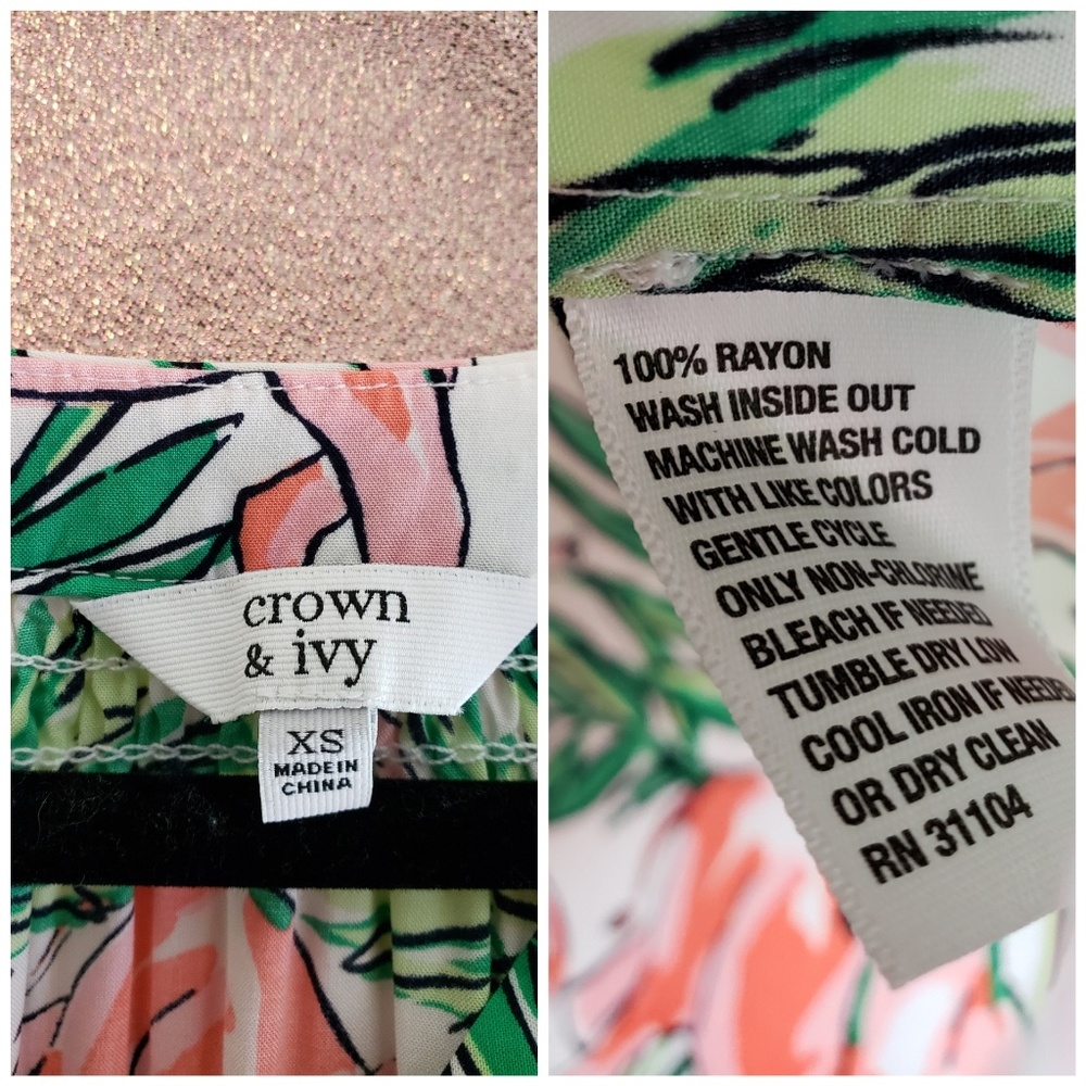 Crown & Ivy Elephant Palm Leaf Popover Blouse XS - Picture 5 of 8